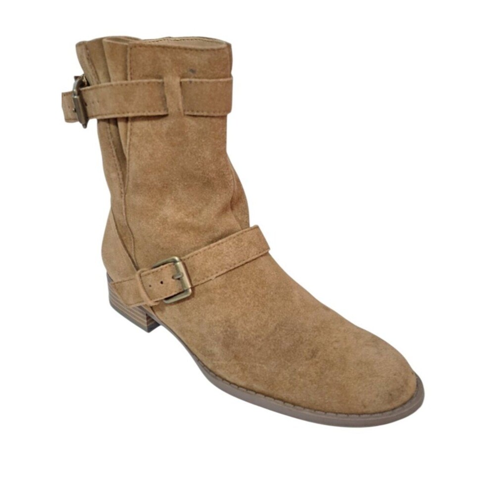 Liz & Co Women's Tan Suede Ankle Boots Buckle Strap Sz8